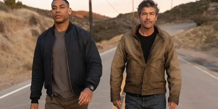 Aaron Pierre como John Stewart e Kyle Chandler como Hal Jordan em Lanternas