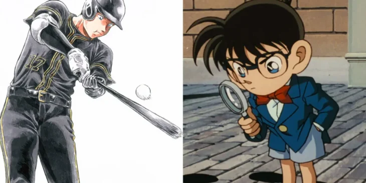 Ilustração de Shohei Ohtani por Gosho Aoyama e cena de Detetive Conan