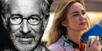 O diretor Steven Spielberg e a atriz Emily Blunt