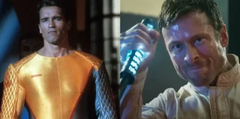 Arnold Schwarzenegger e Glen Powell em O Sobrevivente