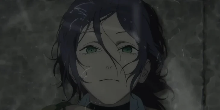 Reze cantando na chuva em cena de Chainsaw Man - O Filme: Arco da Reze