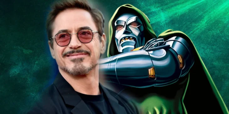 Robert Downey Jr. e o vilão Doutor Destino, de Vingadores: Doomsday