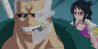 Smoker e Tashigi em cena de One Piece