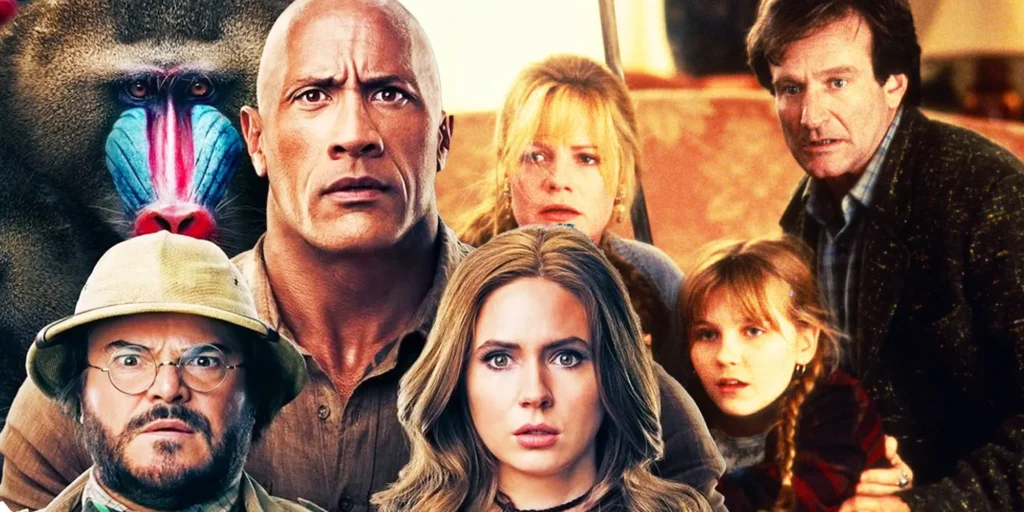 As duas eras da franquia Jumanji, com Dwayne Johnson e Robin Williams