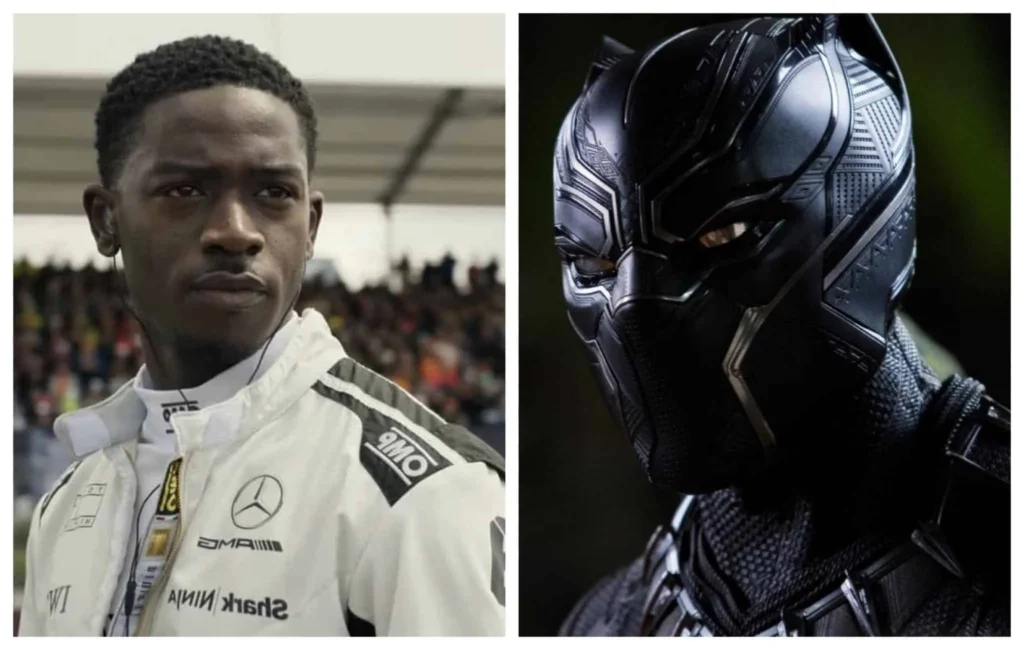 O ator Damson Idris em F1: O Filme e Chadwick Boseman como o Pantera Negra