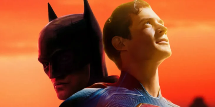 Robert Pattinson como Batman e David Corenswet como Superman
