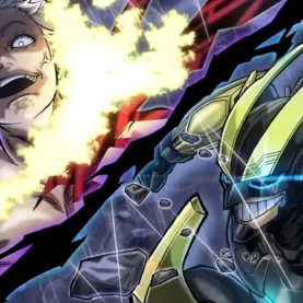 All For One e Armored All Might em arte da Temporada 14 de My Hero Ultra Rumble