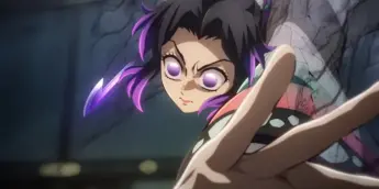 Shinobu enfrentando Doma em cena de Demon Slayer: Castelo Infinito