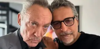Udo Kier e Kleber Mendonça Filho, de O Agente Secreto