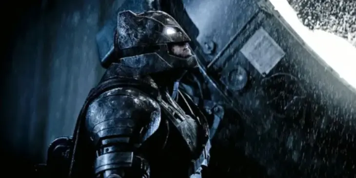 ben Affleck com armadura em Batman vs Superman