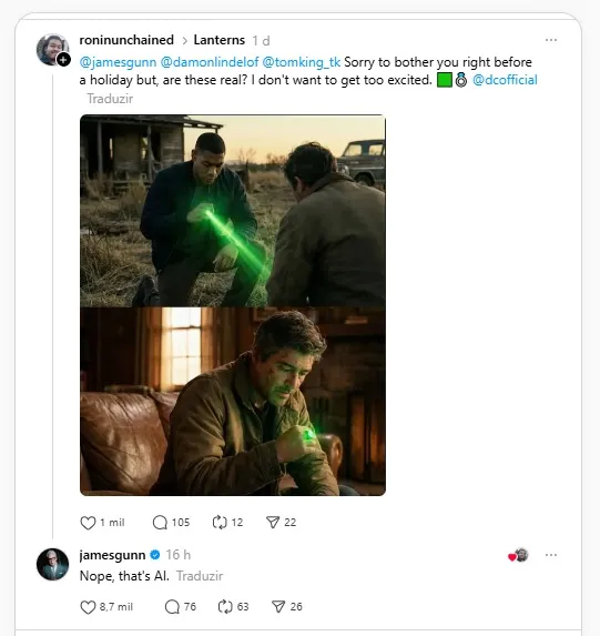 James Gunn sobre imagens de IA de Lanternas