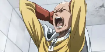 Saitama gritando em cena de One-Punch Man