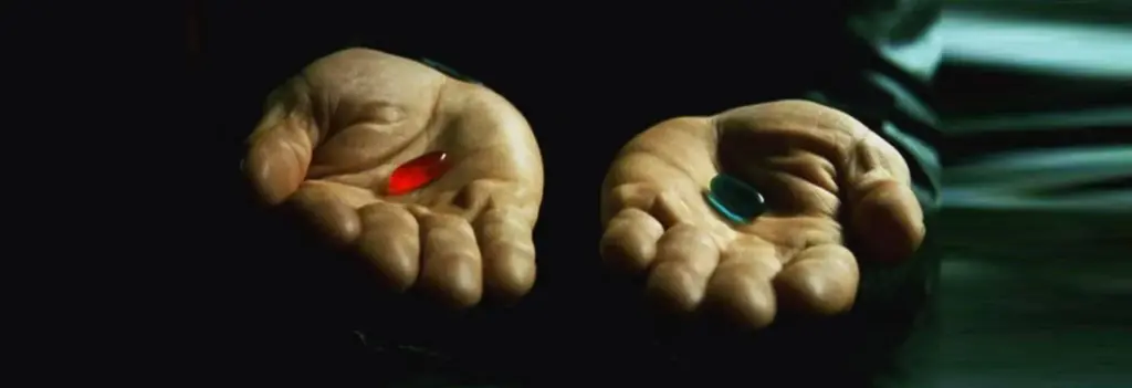 Pílula vermelha e azul em Matrix