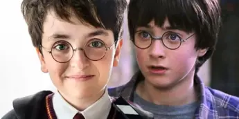 Dominic McLaughlin e Daniel Radcliffe caracterizados como Harry Potter