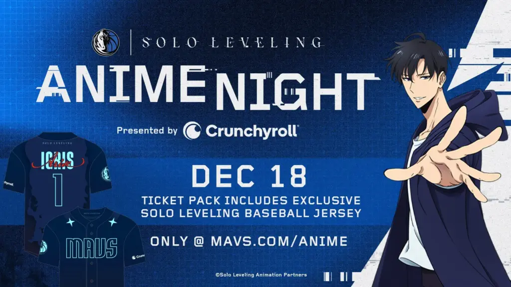 Anúncio do Anime Night do Dallas Mavericks inspirado em Solo Leveling