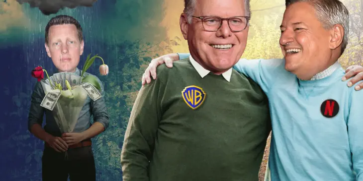 David Ellison (Paramount), David Zaslav (Warner) e Ted Sarandos (Netflix)