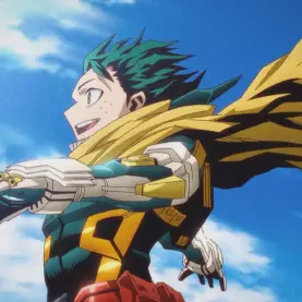 Deku em cena do último episódio de My Hero Academia
