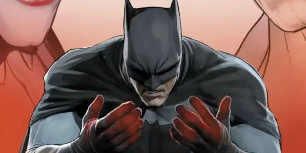 Batman com as mãos sujas de sangue