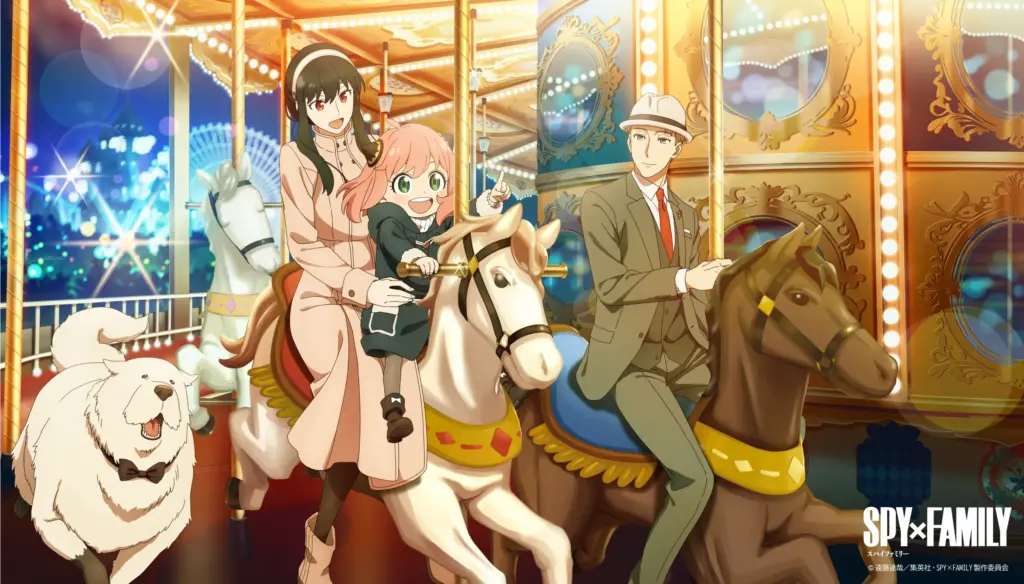 Família Forger no carrossel em arte promocional de SPY x FAMILY para a Jump Festa 2026