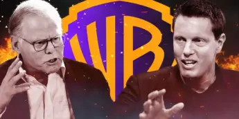 David Zaslav e David Ellison, com logo da Warner ao fundo