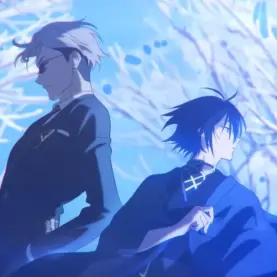 Rōsei Kantsubaki, o Agente do Inverno, ao lado de seu Guarda, Itechō Kangetsu em Agents of the Four Seasons