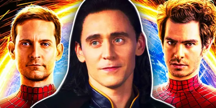 Tom Hiddleston como Loki e Tobey Maguire e Andrew Garfield como Homem-Aranha