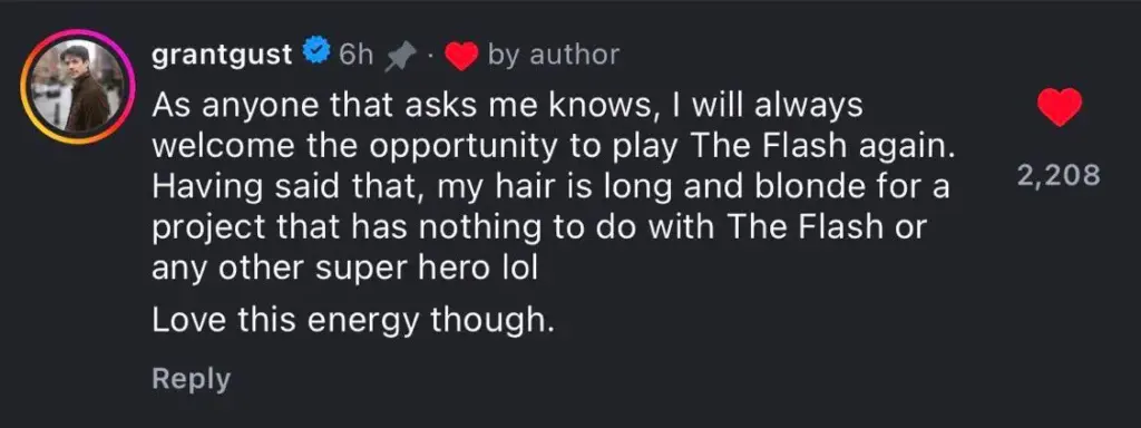 Resposta de Grant Gustin sobre suposta escalação no DCU