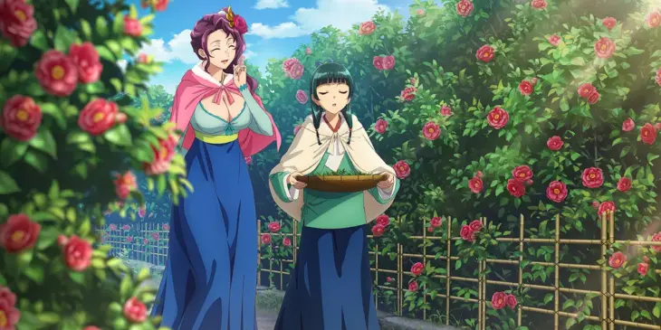 Maomao e Meimei em arte sazonal de Diários de uma Apotecária