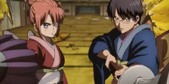 Kagura e Shinpachi em Gintama: Yoshiwara em Chamas