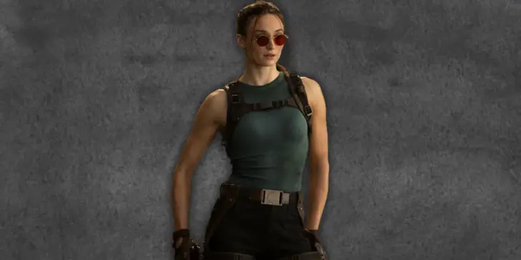 Sophie Turner é Lara Croft, da série Tomb Raider