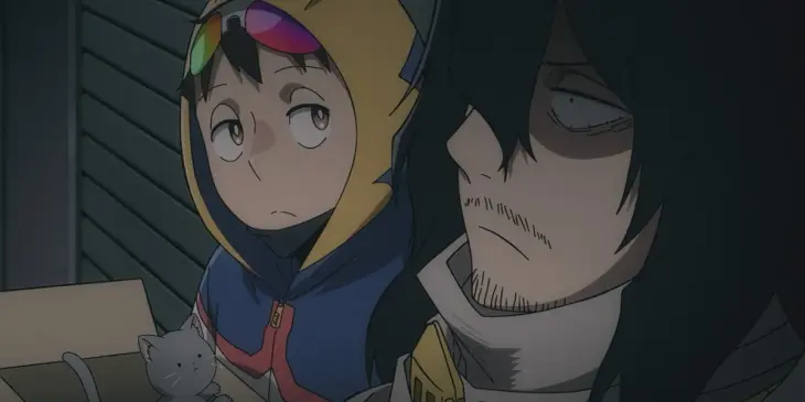 Koichi e Aizawa em cena do Episódio 19 de My Hero Academia: Vigilantes