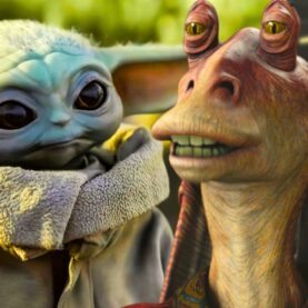 Grogu e Jar Jar Binks em Star Wars
