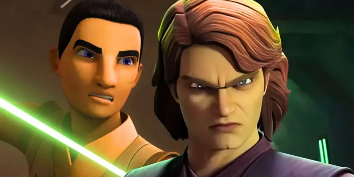 Anakin e Ezra Bridger em animações de Star Wars