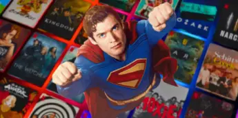 Superman de David Corenswet, com fundo da Netflix