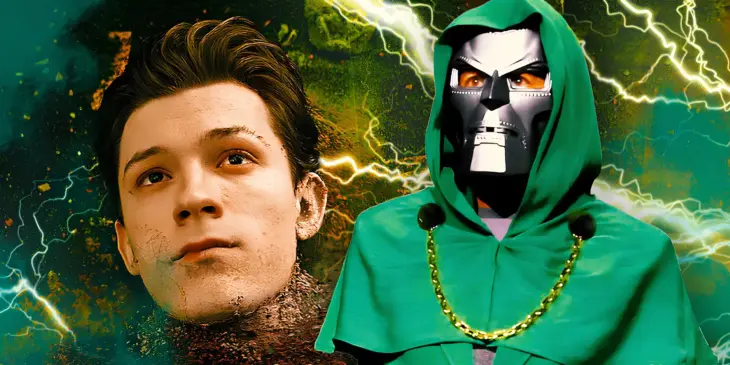 Tom Holland como Homem-Aranha e Robert Downey Jr. como o Doutor Destino