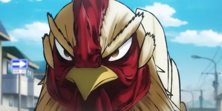 Cena da adaptação em anime de Rooster Fighter