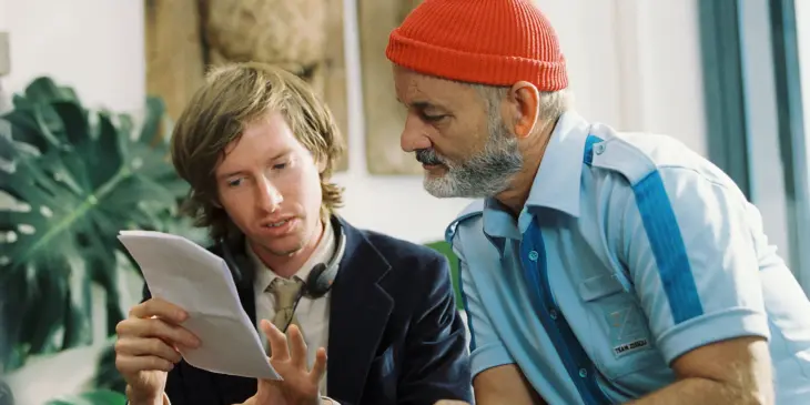 Wes Anderson no set de um de seus filmes