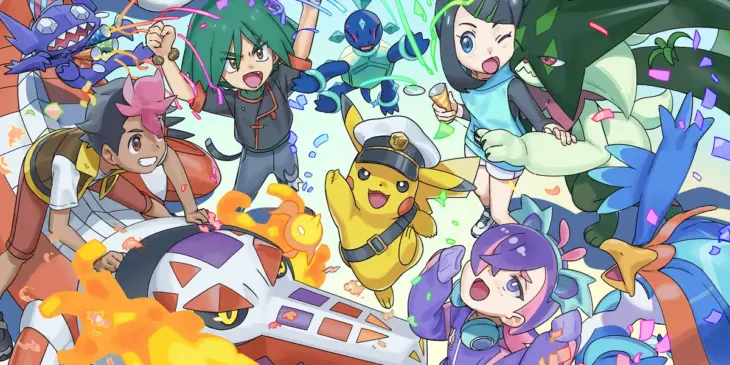 Arte de Pokémon: Horizontes em celebração ao 30º aniversário da franquia, ilustrada por Rei Yamazaki