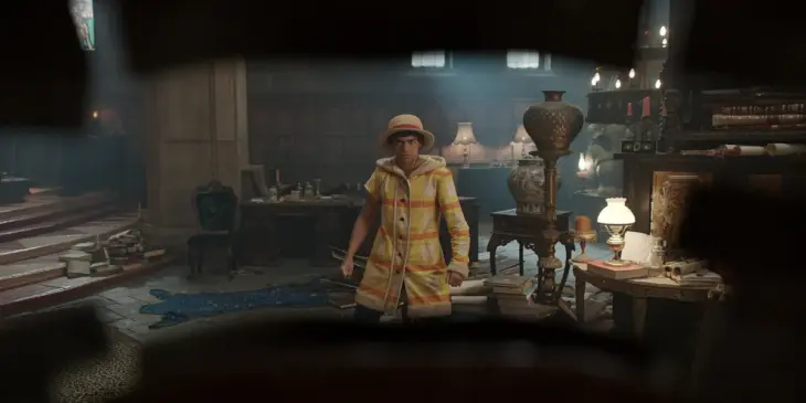 Luffy (Iñaki Godoy) observado por Wapol (Rob Colletti) em cena da 2ª temporada de One Piece: A Série
