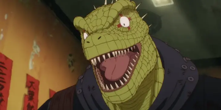 Caiman em cena da adaptação em anime de Dorohedoro