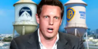 David Ellison, com Paramount e Warner ao fundo