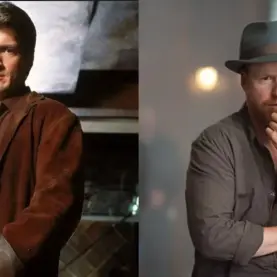 Nathan Fillion, o protagonista de Firefly, e Joss Whedon, o criador da série de ficção científica