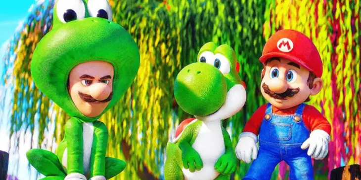 Yoshi com Mario e Luigi em Super Mario Galaxy O Filme