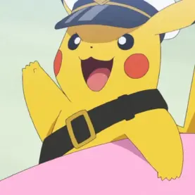 Capitão Pikachu se preparando para surfar em cena de Pokémon: Horizontes - Temporada 3 - Altas Esperanças