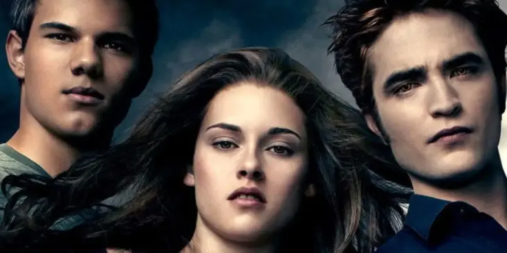 Taylor Lautner, Kristen Stewart e Robert Pattinson na saga Crepúsculo