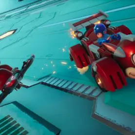 Proto Man e Mega Man em Sonic Racing: CrossWorlds