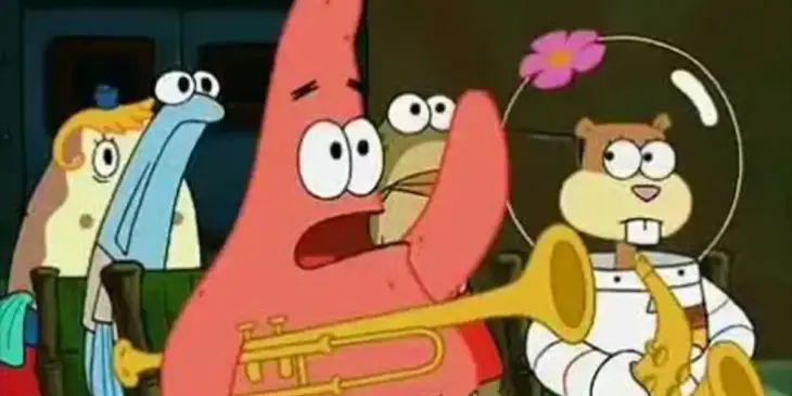Patrick perguntando se a maionese é um instrumento em um episódio de Bob Esponja