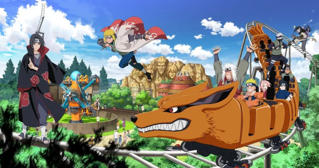 Arte promocional de área Naruto Konoha Land no Parc Spirou Provence