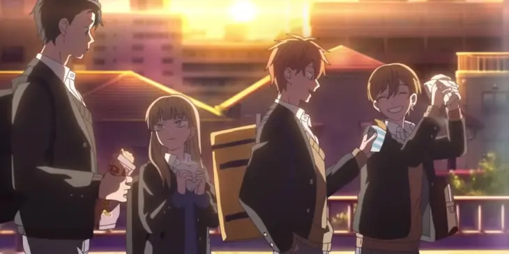 Koyuki, Miki, Minato e Yota na abertura de Parede de Gelo