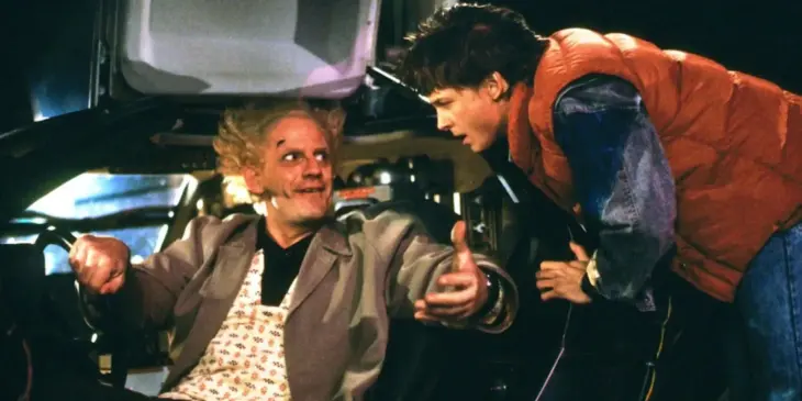 Marty e Emmett Brown em De Volta Para o Futuro